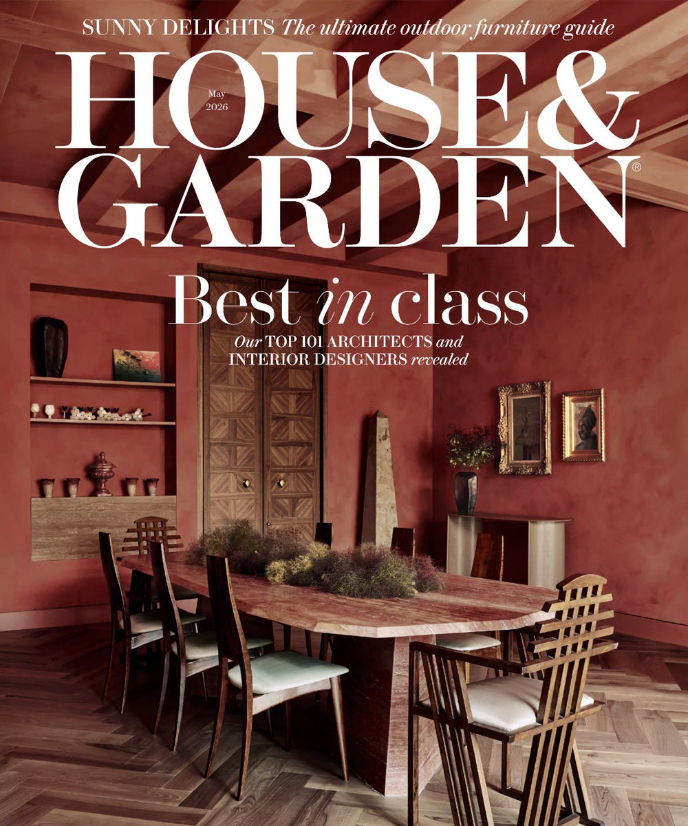 The cover of the House & Garden magazine for the May 2026 issue featuring a dining room painted in a rustic red