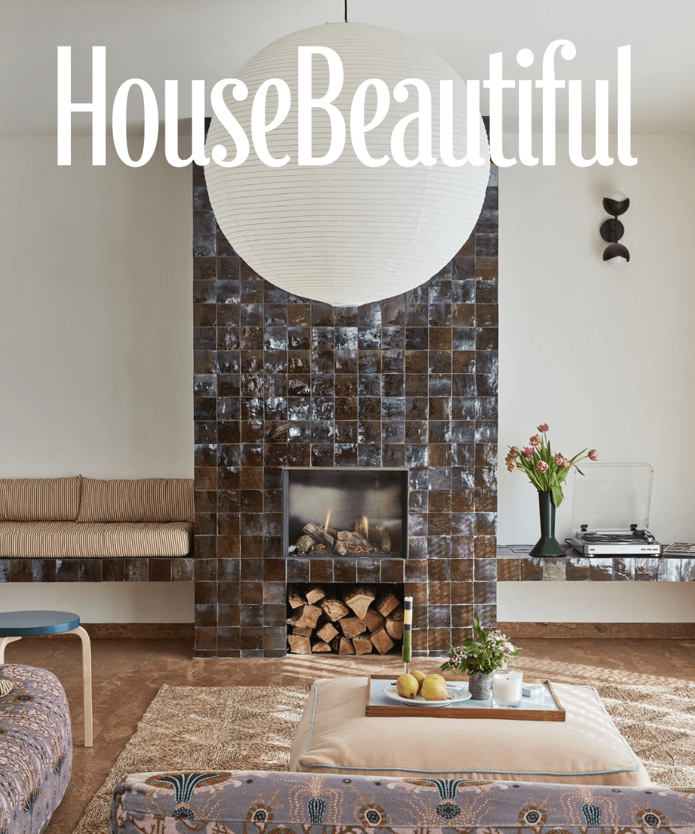 House Beautiful Magazine living room  design from February  2026 issue featuring the HAY Rice Paper Shade