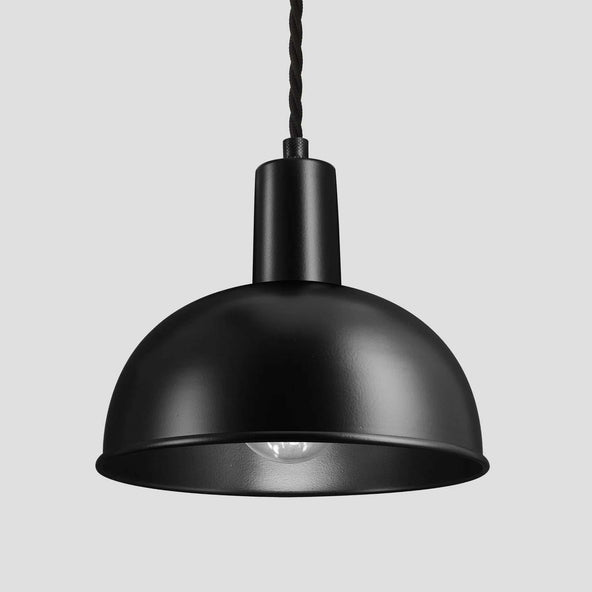 Ex-Display Industville Brooklyn Dome Pendant Light - Sleek Fittings - Small, Black Dome, Black Fitting