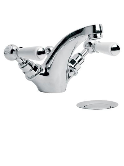 Lefroy Brooks WL1185 Classic Basin Monobloc Mixer with White Ceramic Lever Handles and Pop-Up Waste