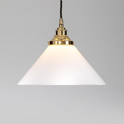 Outlet Old School Electric E27 Conical Opal Glass Pendant Light - Polished Brass