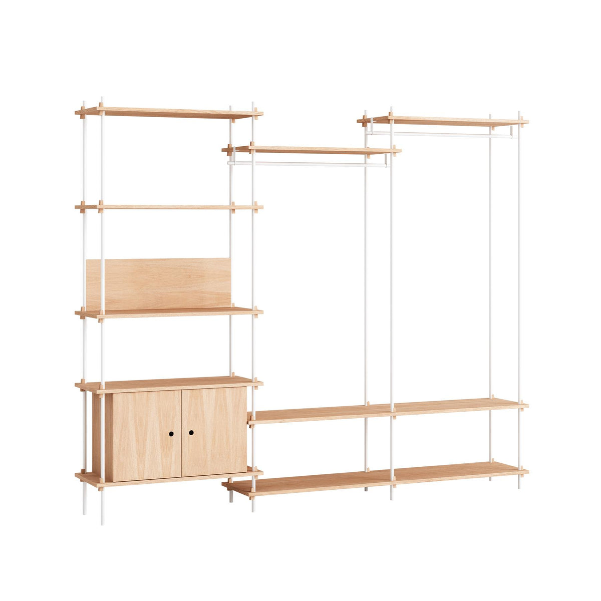 MOEBE Triple Shelving System, 1 Cabinet, 2 Open Clothes Rails