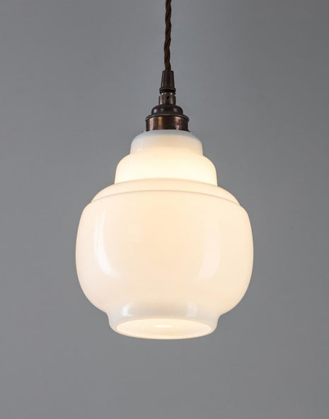 Outlet Old School Electric Barrel Opal Glass Pendant Light - Antique Brass, 1 Metre Brown