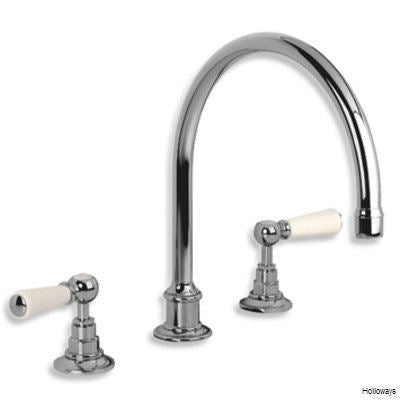 Lefroy Brooks WL1560 Classic Three Hole Kitchen Mixer Tap with White Ceramic Lever Handles