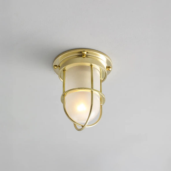 Ex-Display Miniature Ship's companionway light - Polished brass, Frosted with guard