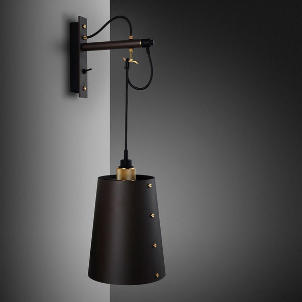 Outlet Buster + Punch Hooked Wall Light With Shade - Large Shade, Graphite, Brass
