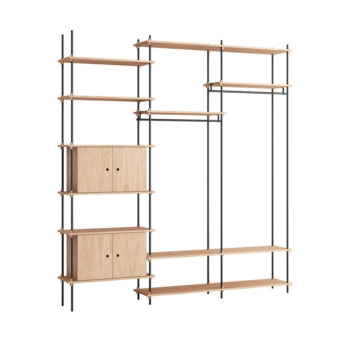 MOEBE Triple Shelving System, 2 Cabinets, 2 Open Clothes Rails
