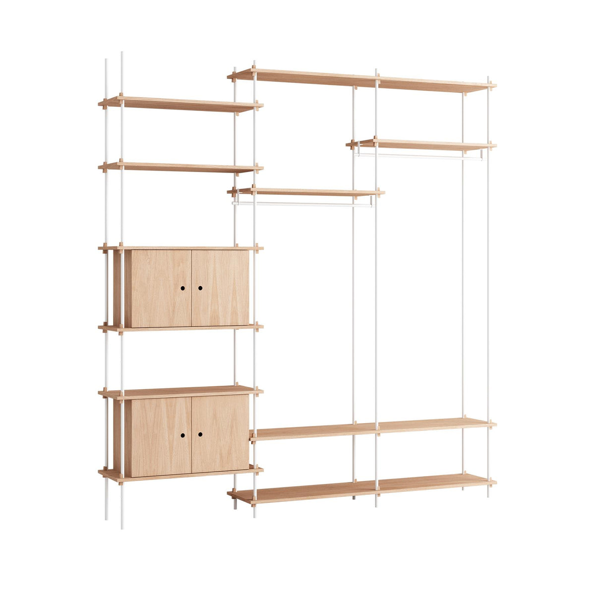 MOEBE Triple Shelving System, 2 Cabinets, 2 Open Clothes Rails