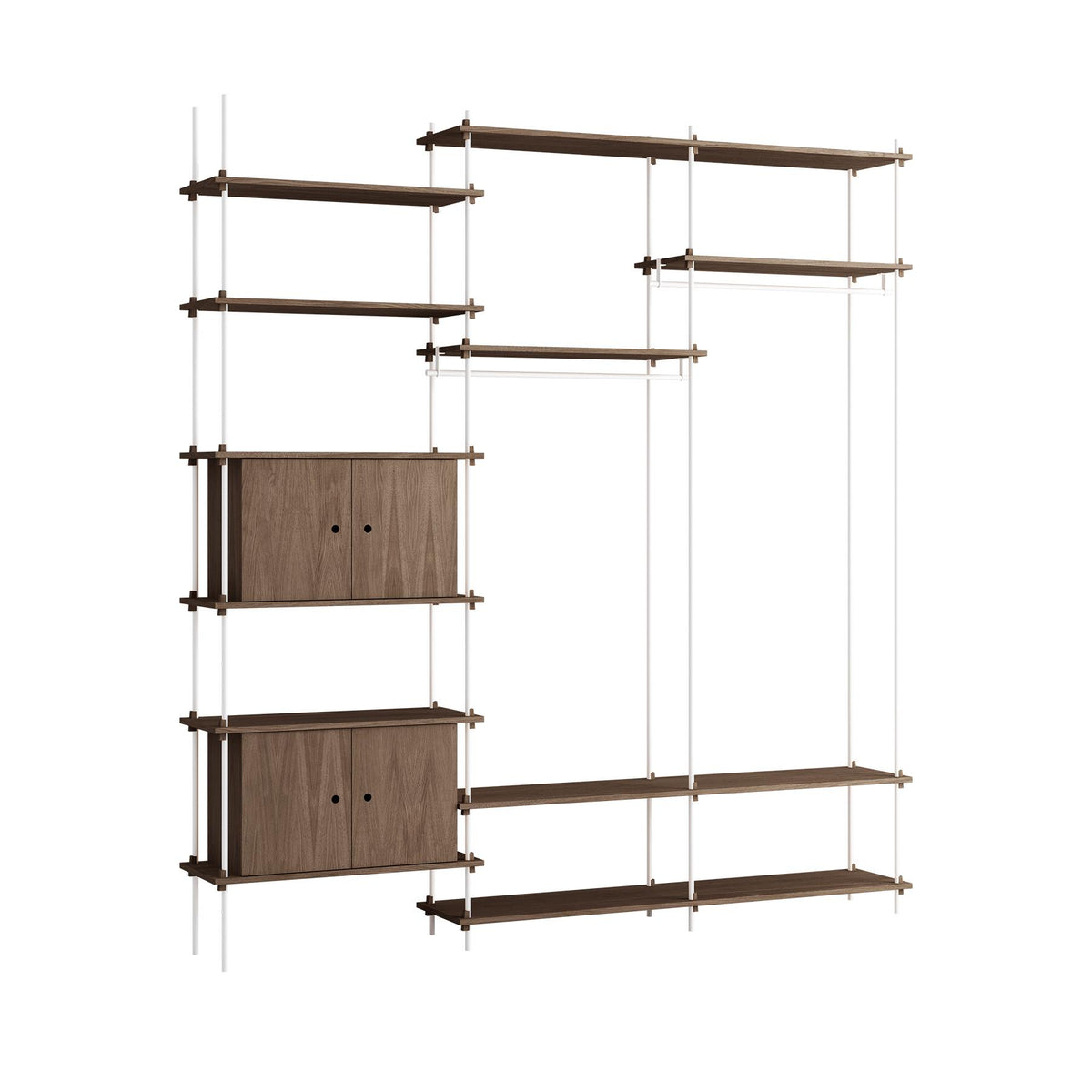 MOEBE Triple Shelving System, 2 Cabinets, 2 Open Clothes Rails