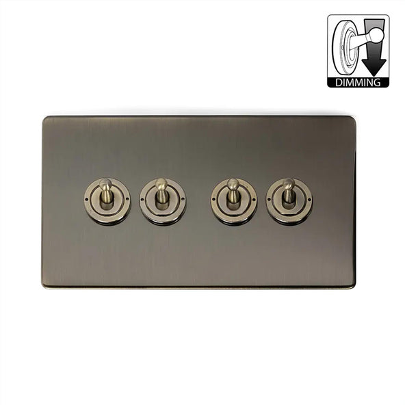 Soho Lighting Charterhouse Collection Antique Brass 4 Gang Dimming Toggle Switch