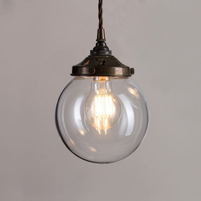 Outlet Old School Electric Globe Blown Glass Pendant Light - B22 - Antique Brass, Small : 15cm, 1 Metre Brown