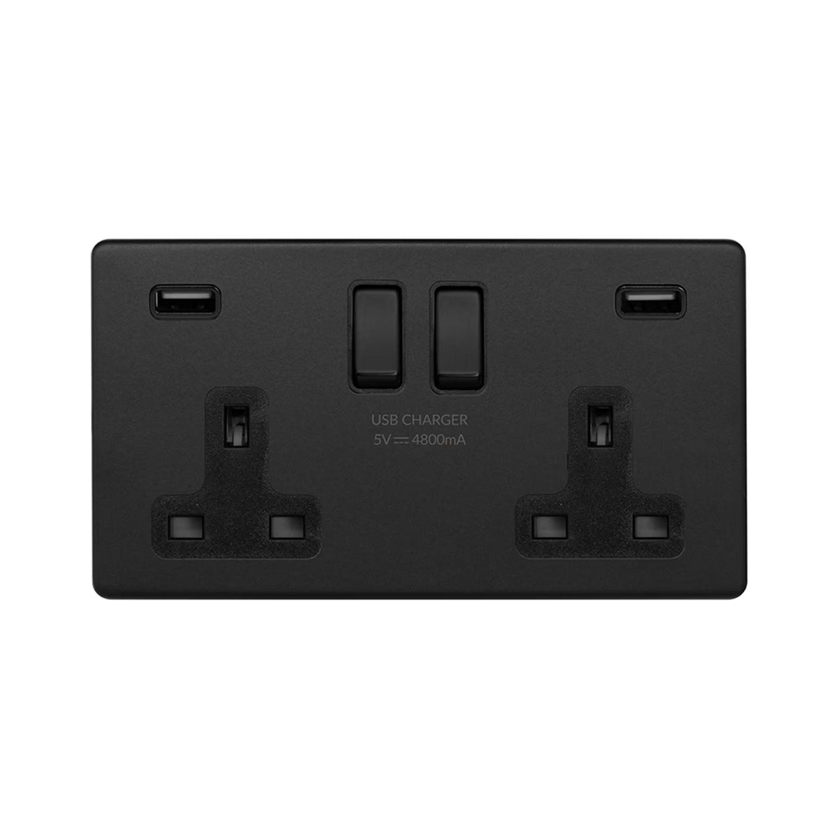 Soho Lighting Camden Collection Matt Black 13A 2 Gang DP Socket with Dual USB-A