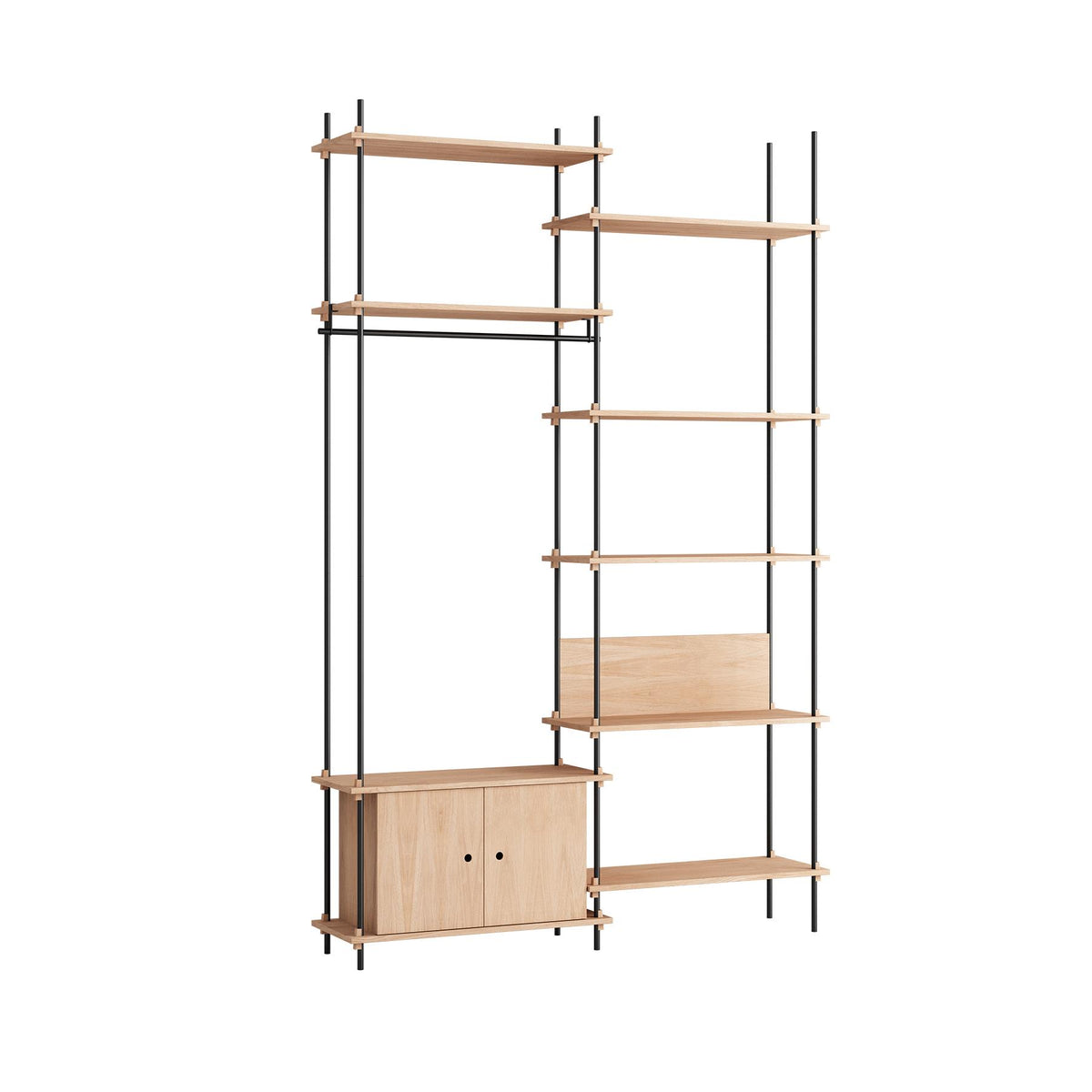 MOEBE Double Shelving System, 1 Cabinet, Desk and Clothes Rail