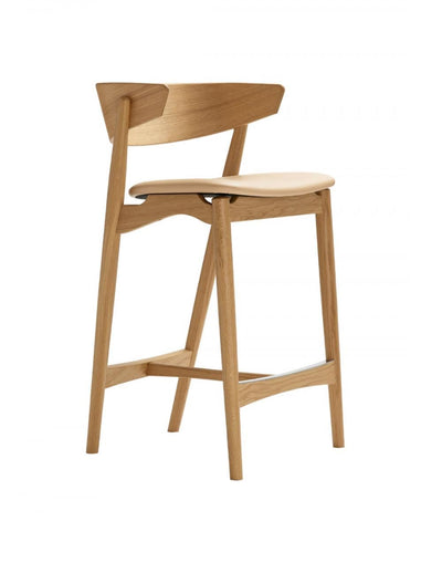 Outlet Sibast No 7 Stool with Back Rest - Natural Oiled Oak, Honey Leather, Breakfast Bar Stool