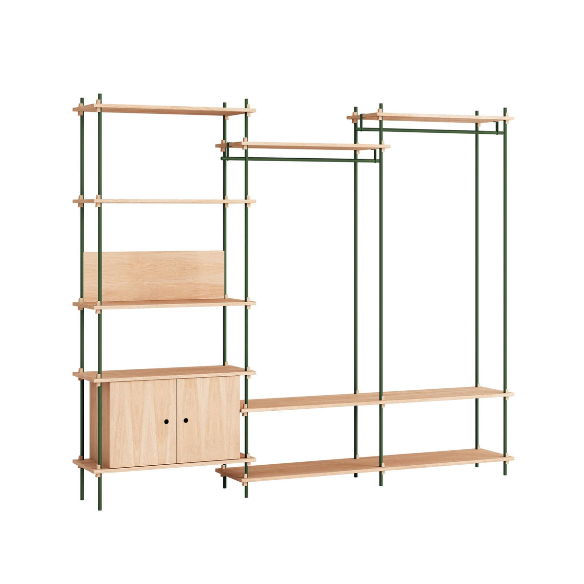 MOEBE Triple Shelving System, 1 Cabinet, 2 Open Clothes Rails