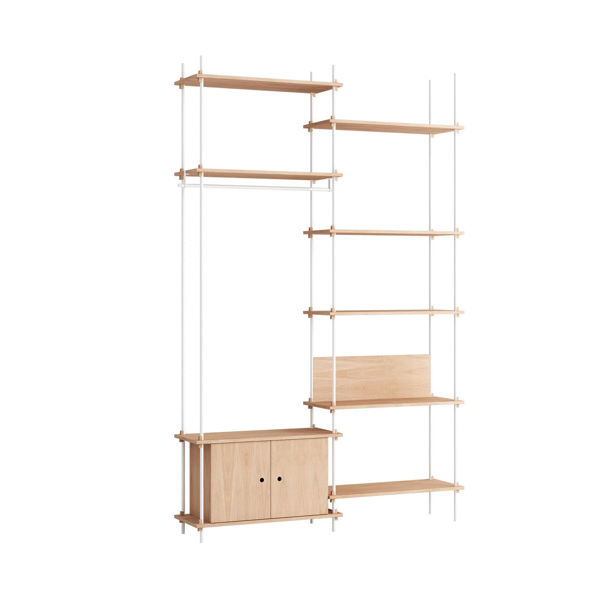 MOEBE Double Shelving System, 1 Cabinet, Desk and Clothes Rail