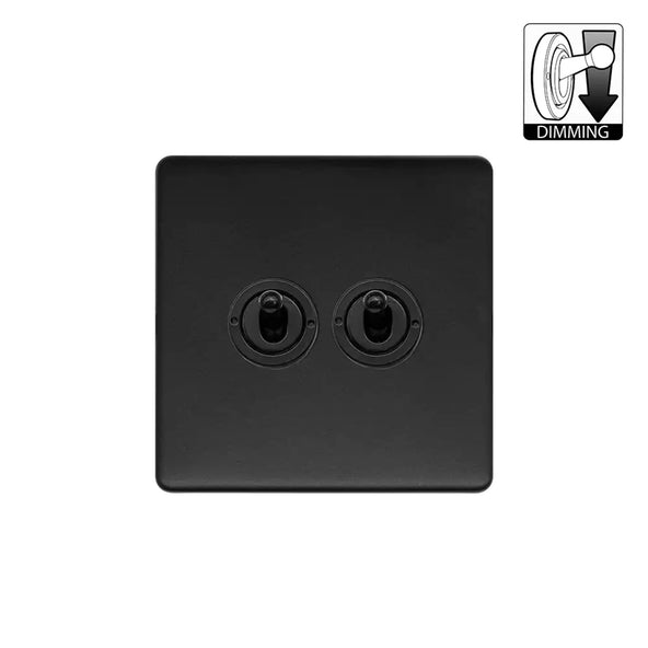 Soho Lighting Camden Collection Matt Black 20A 2 Gang Dimming Toggle Switch