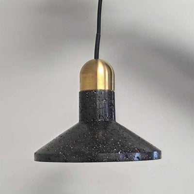 Bentu Shang Pendant Light - Black Lava Stone with Brass Detail