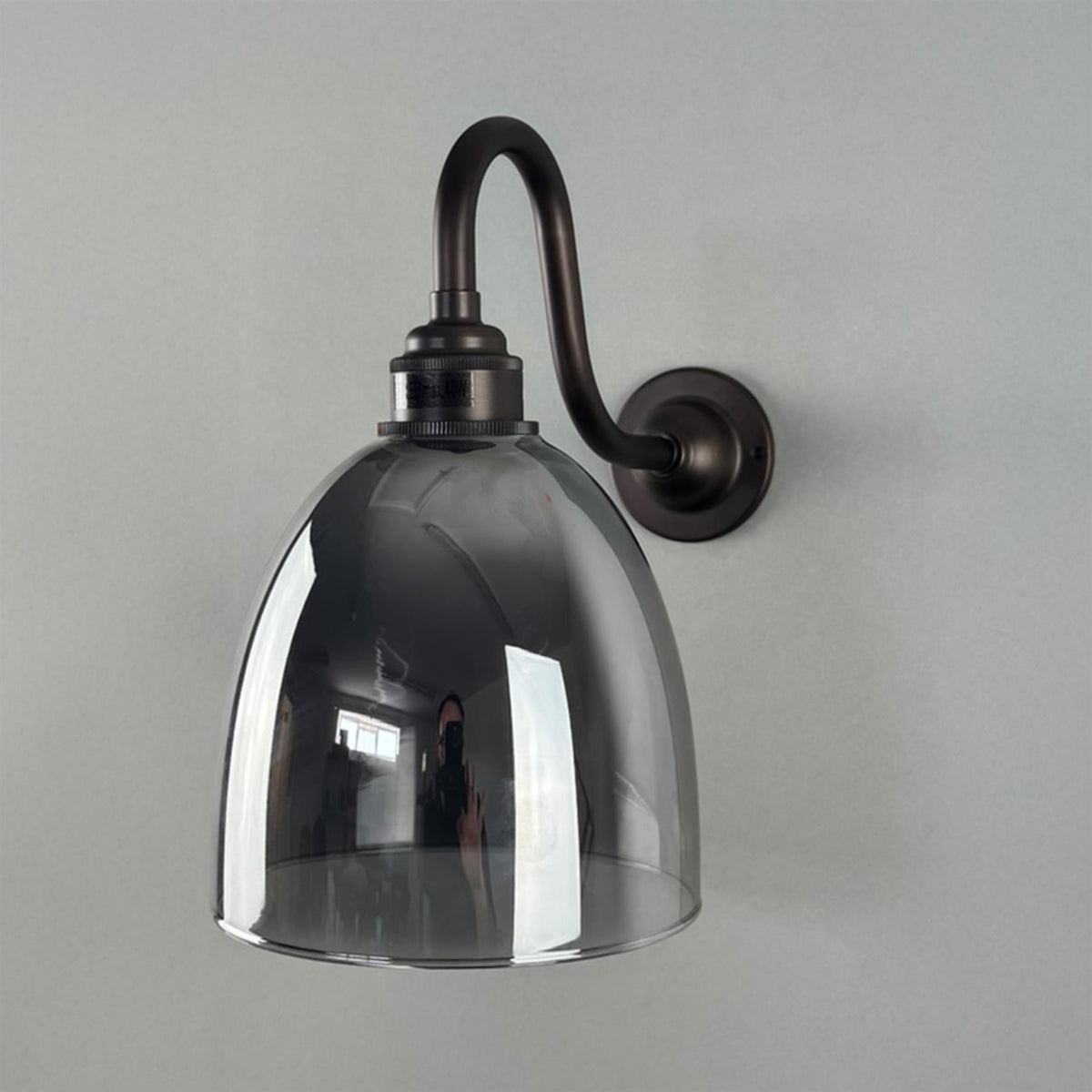 Old School Electric Bell Smoked Glass Swan Arm Wall Light