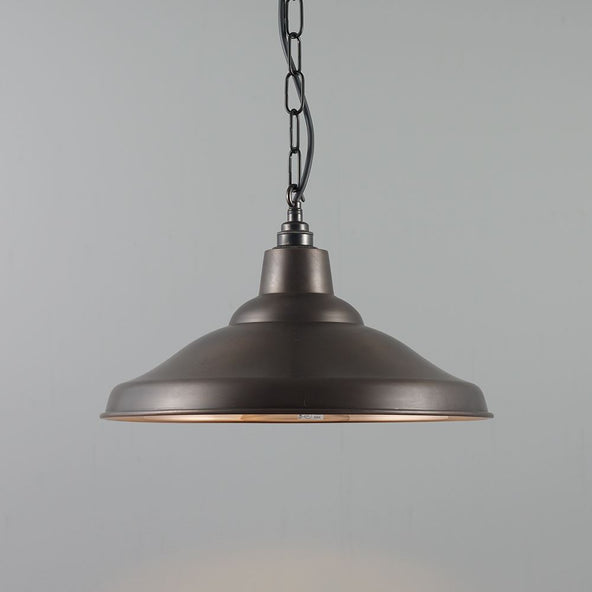 Outlet Davey School Spun Pendant Light - Exterior Weathered Copper, Polished Copper interior