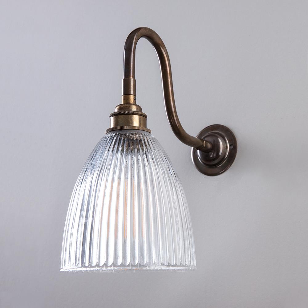 Old School Electric Elongated Prismatic Swan Arm Wall Light : Bathroom Version