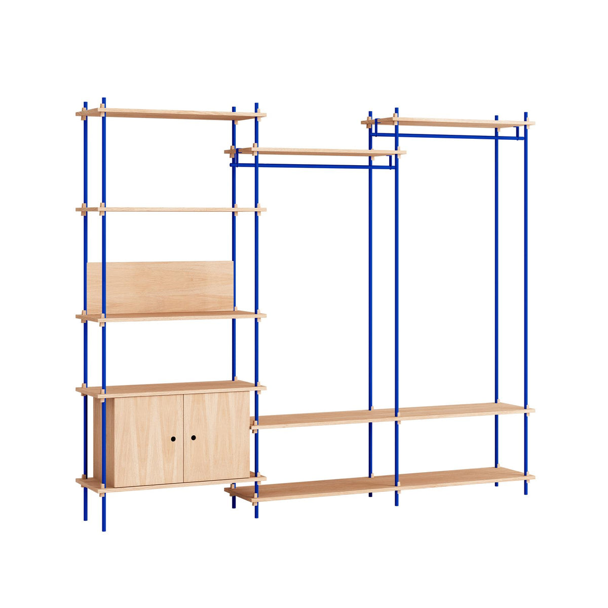 MOEBE Triple Shelving System, 1 Cabinet, 2 Open Clothes Rails