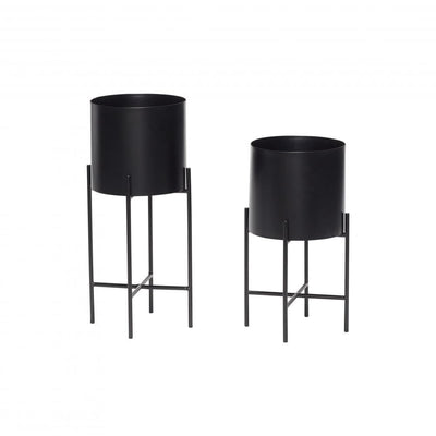 Hubsch Metal Planter with Stand - Set of Two - Black