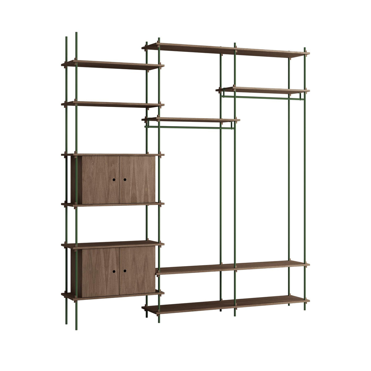 MOEBE Triple Shelving System, 2 Cabinets, 2 Open Clothes Rails