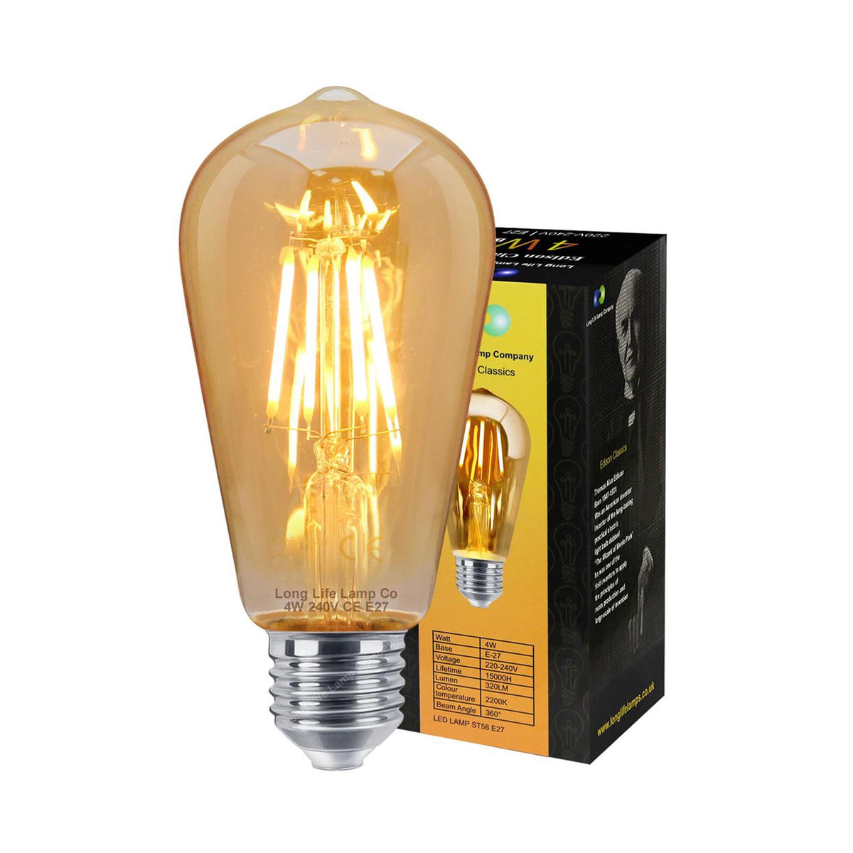 LED 4W Edison Style Filament Teardrop Bulb Smoked Gold Glass
