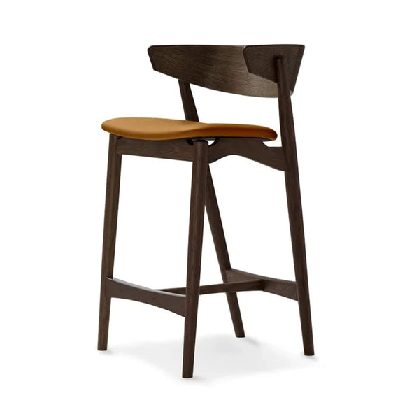 Ex-Display Sibast No 7 Bar Stool - Bar Height  75cm Seat Height  Smoked (Solid Oak) with Cognac leather