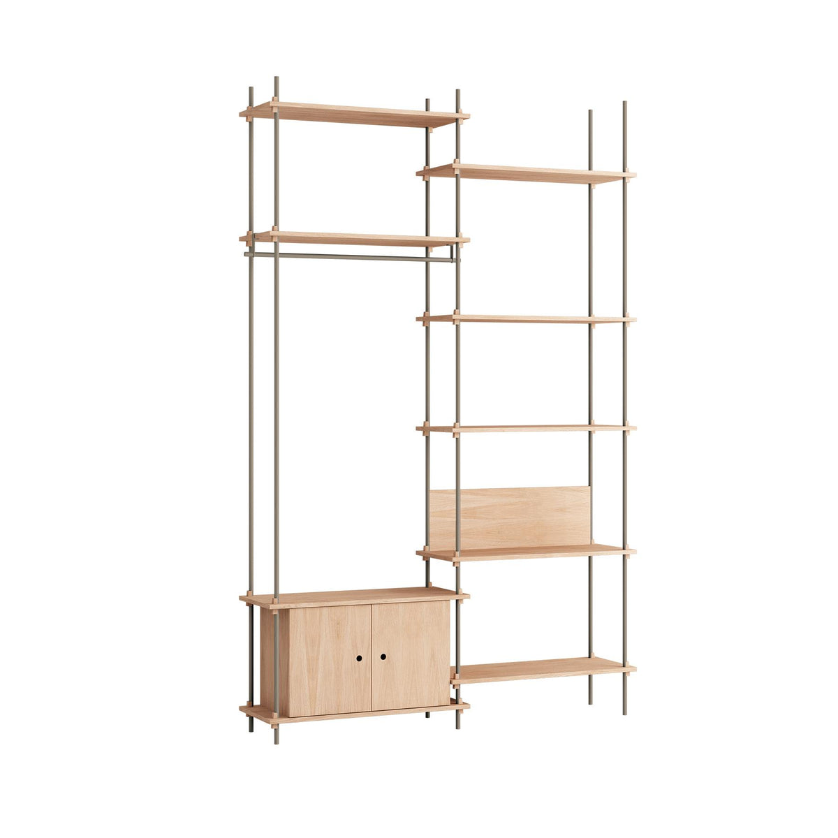 MOEBE Double Shelving System, 1 Cabinet, Desk and Clothes Rail