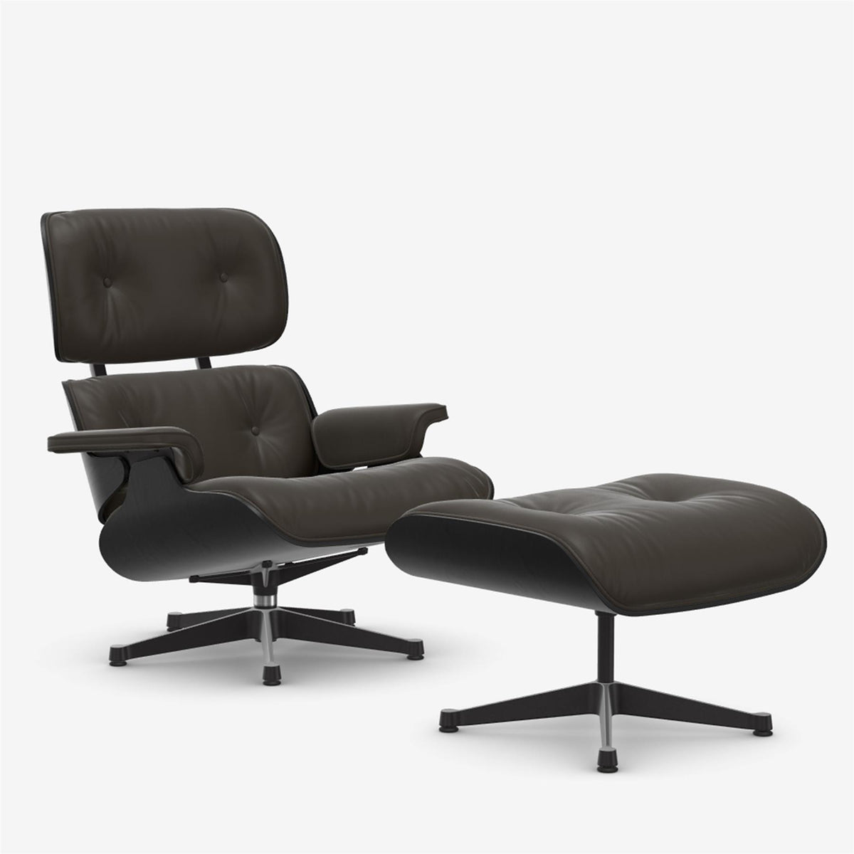 Vitra Eames Contemporary Lounge Chair and Footstool in Black Chestnut