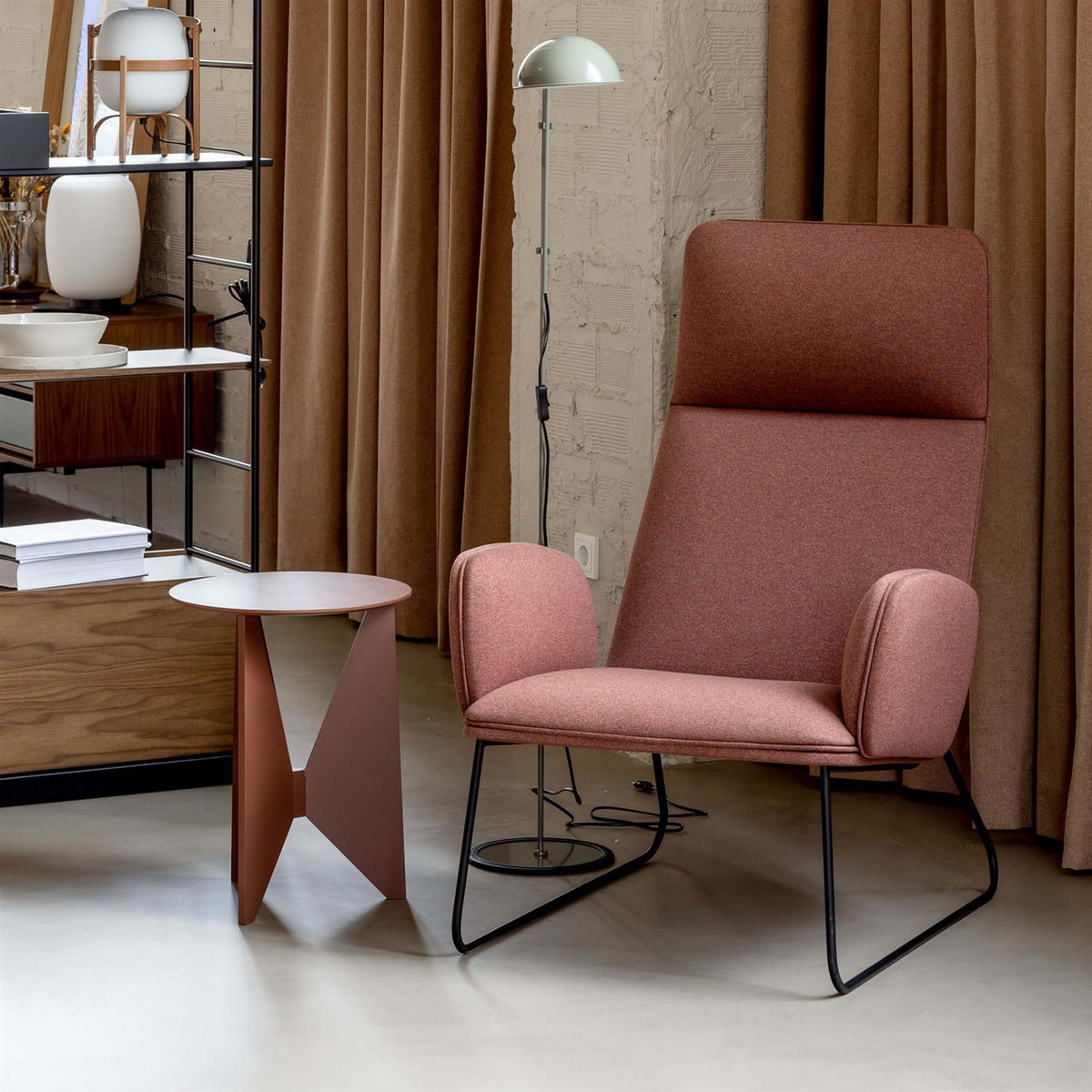 Treku Lain Armchair, Metal Frame, Upholstered in Moss-Crevin
