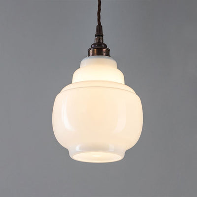 Outlet Old School Electric Barrel Opal Glass Pendant Light - Antique Brass, Brown Cable