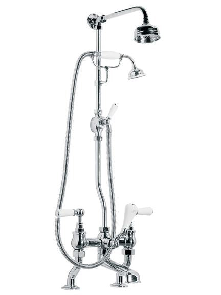 Lefroy Brooks WL1700 Classic White Lever Bath Shower Mixer with Riser, Diverter, Hand Shower and 5 inch Rose Showerhead