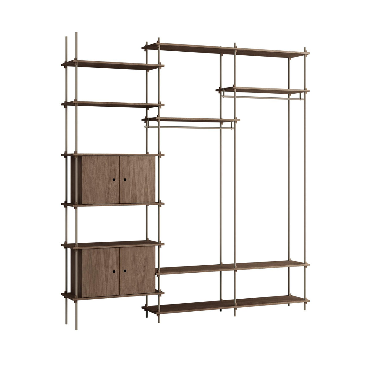 MOEBE Triple Shelving System, 2 Cabinets, 2 Open Clothes Rails